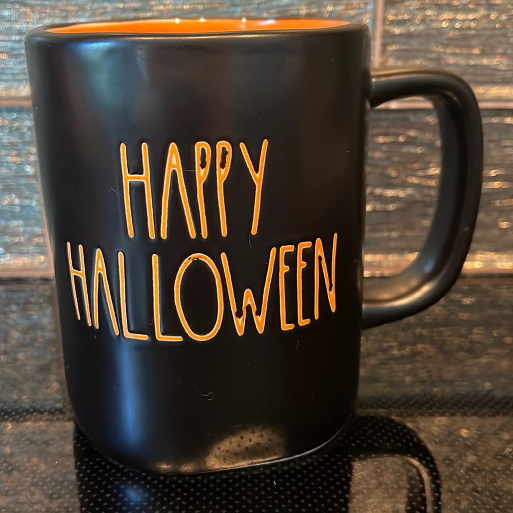 Rae Dunn “Happy Halloween” Mug Pumpkin Orange Matte Black Coffee Cup Handle Tea